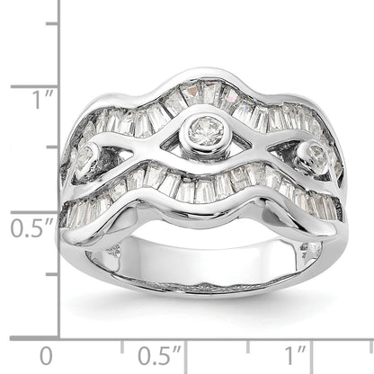 Sterlingsilber Poliert Gewellt Zirkonia Ring