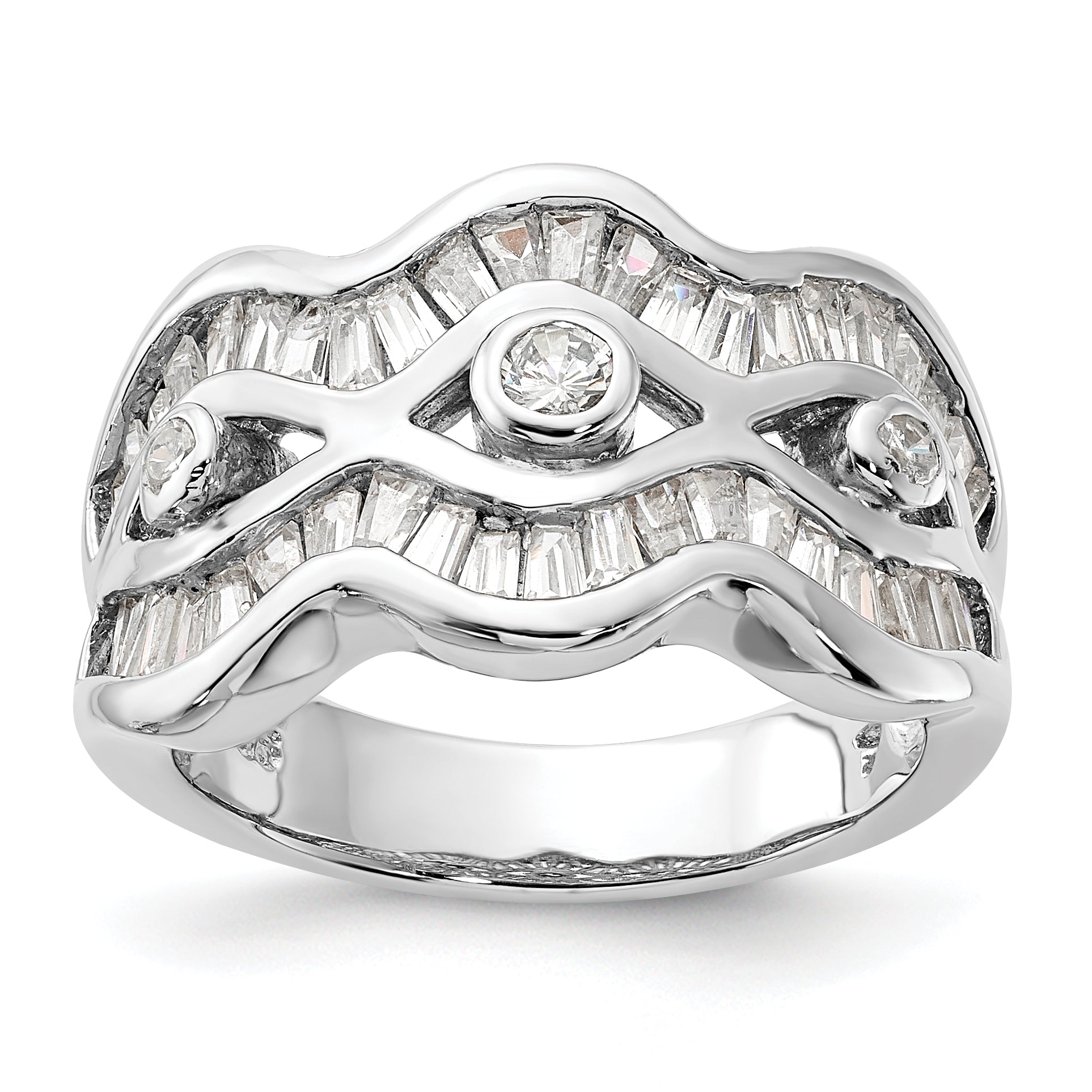 Sterlingsilber Poliert Gewellt Zirkonia Ring