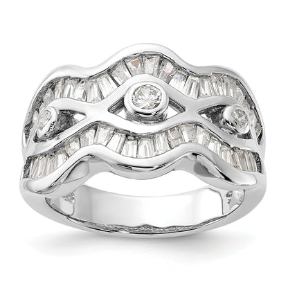 Sterlingsilber Poliert Gewellt Zirkonia Ring