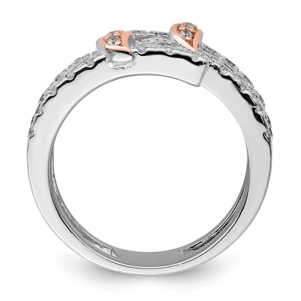 Sterlingsilber & Rosa Vermeil Poliert Zirkonia Ring (size 6 Nur)