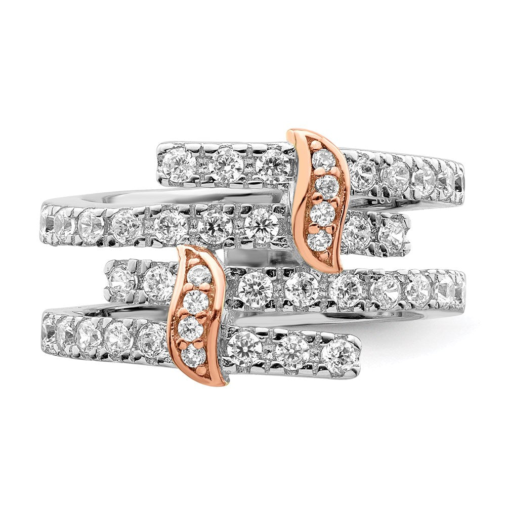 Sterlingsilber & Rosa Vermeil Poliert Zirkonia Ring (size 6 Nur)