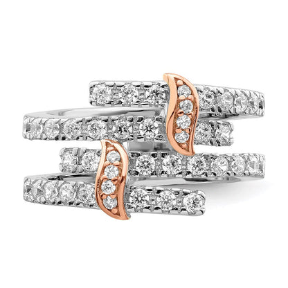 Sterlingsilber & Rosa Vermeil Poliert Zirkonia Ring (size 6 Nur)