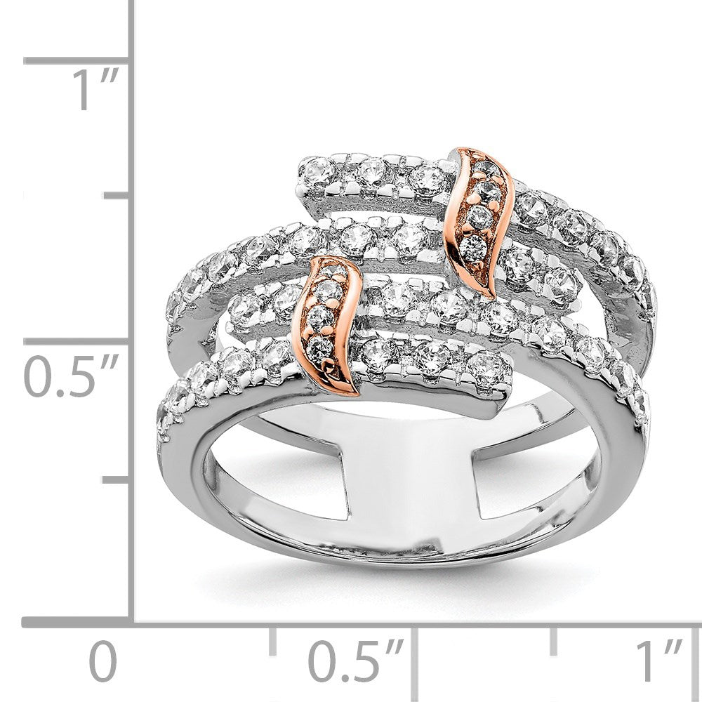 Sterlingsilber & Rosa Vermeil Poliert Zirkonia Ring (size 6 Nur)