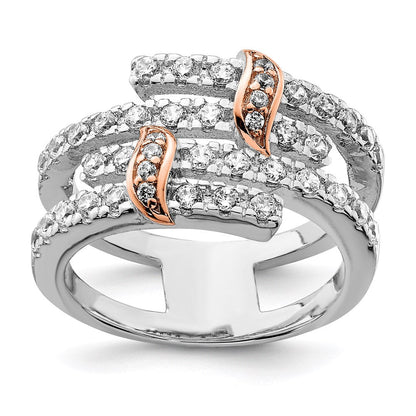 Sterlingsilber & Rosa Vermeil Poliert Zirkonia Ring (size 6 Nur)