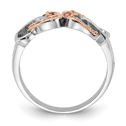 Sterlingsilber & Roséfarben Vermeil Poliert Rosa Zirkonia Herz Ring