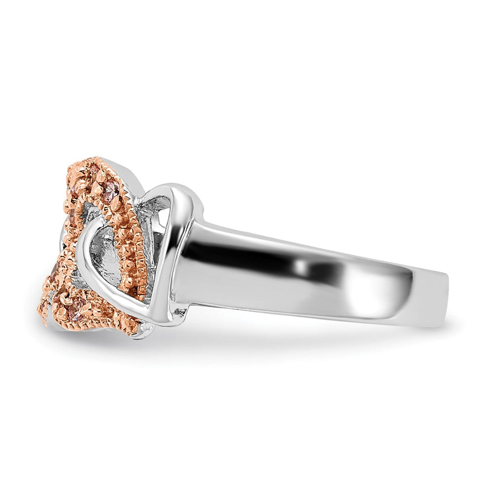 Sterlingsilber & Roséfarben Vermeil Poliert Rosa Zirkonia Herz Ring