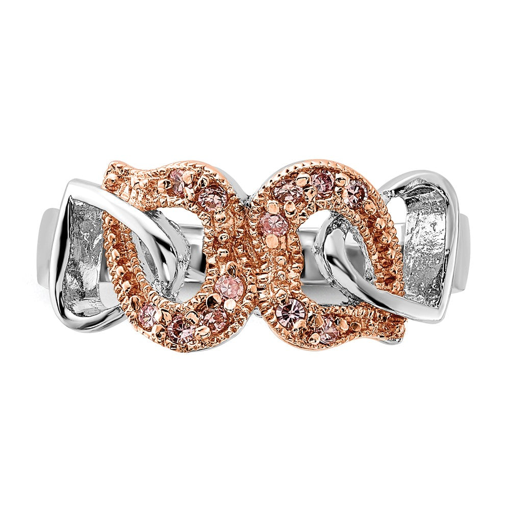 Sterlingsilber & Roséfarben Vermeil Poliert Rosa Zirkonia Herz Ring