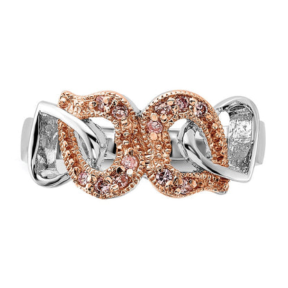 Sterlingsilber & Roséfarben Vermeil Poliert Rosa Zirkonia Herz Ring