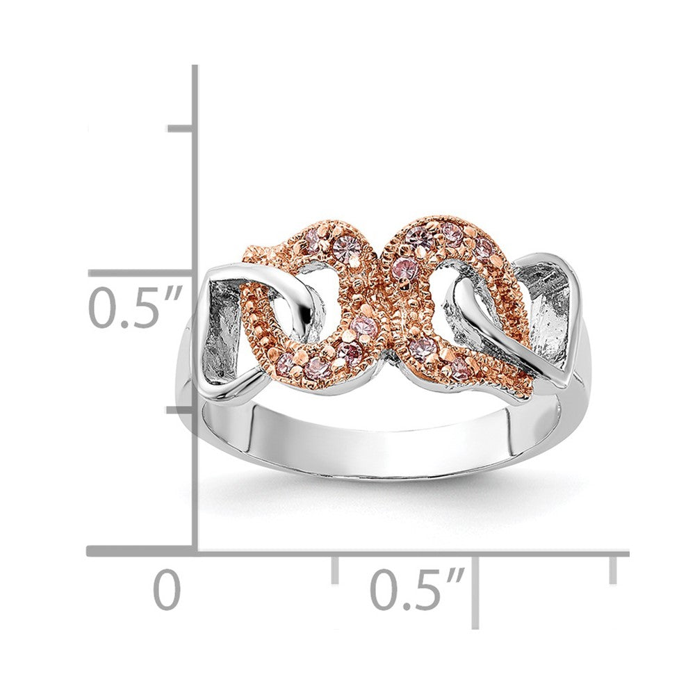 Sterlingsilber & Roséfarben Vermeil Poliert Rosa Zirkonia Herz Ring