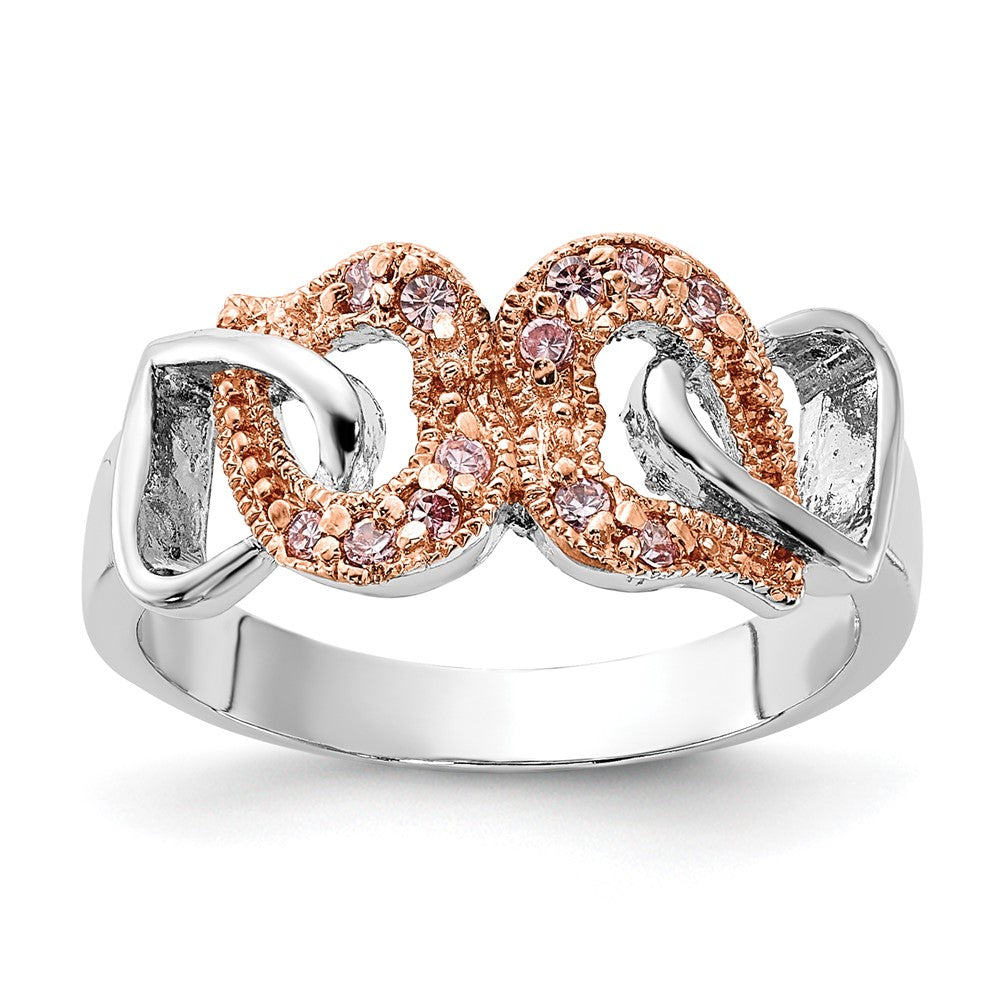 Sterlingsilber & Roséfarben Vermeil Poliert Rosa Zirkonia Herz Ring