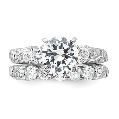 Sterlingsilber Rhodiniert 2 Stück Zirkonia Hochzeit Ring