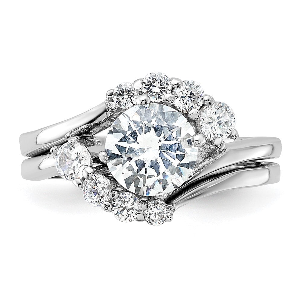 Sterlingsilber Rhodiniert 2 Stück Zirkonia Hochzeit Ring Set