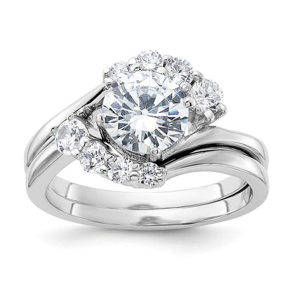 Sterlingsilber Rhodiniert 2 Stück Zirkonia Hochzeit Ring Set