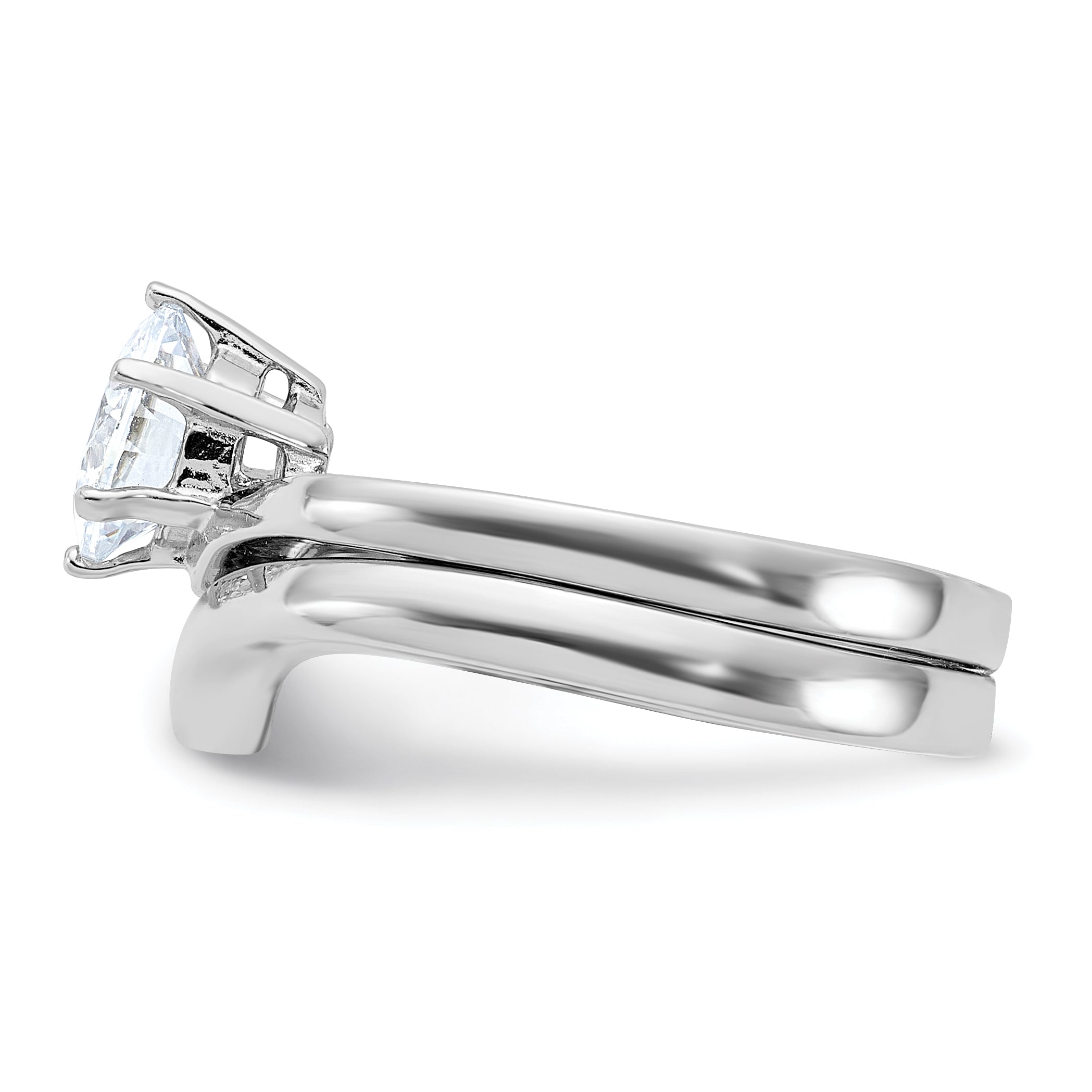Sterlingsilber Rhodiniert 2 Stück Zirkonia Hochzeit Ring Set