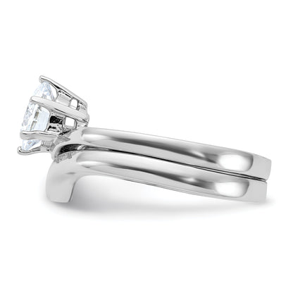 Sterlingsilber Rhodiniert 2 Stück Zirkonia Hochzeit Ring Set