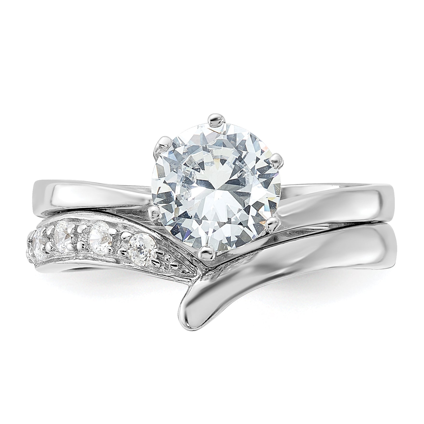 Sterlingsilber Rhodiniert 2 Stück Zirkonia Hochzeit Ring Set