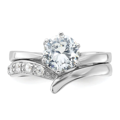Sterlingsilber Rhodiniert 2 Stück Zirkonia Hochzeit Ring Set