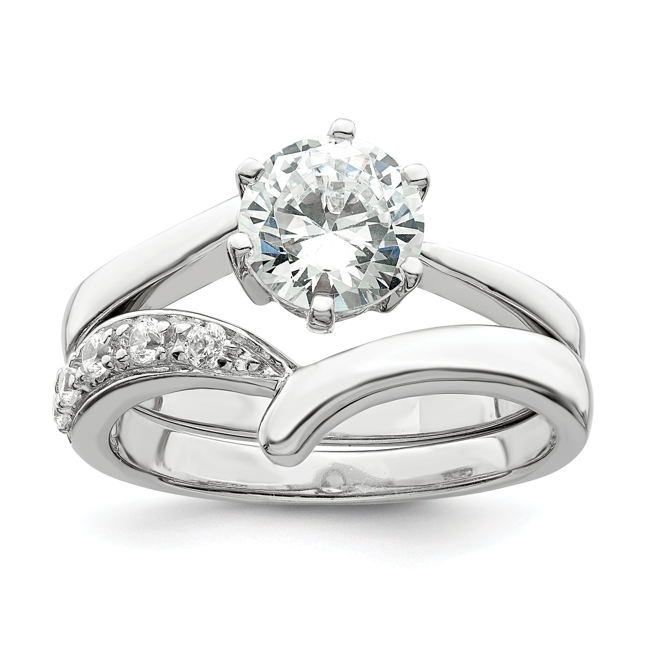 Sterlingsilber Rhodiniert 2 Stück Zirkonia Hochzeit Ring Set