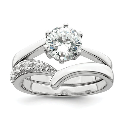 Sterlingsilber Rhodiniert 2 Stück Zirkonia Hochzeit Ring Set