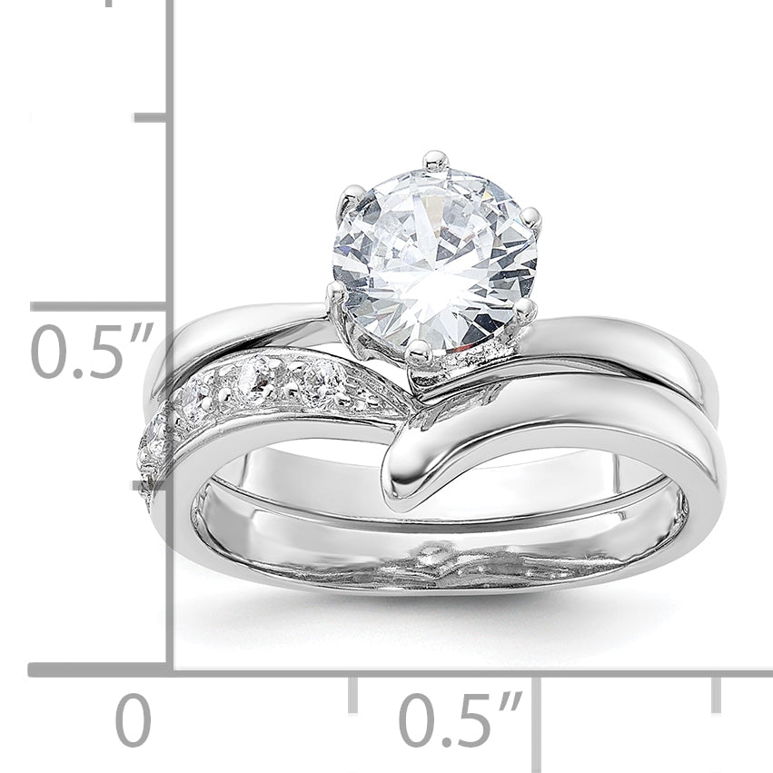Sterlingsilber Rhodiniert 2 Stück Zirkonia Hochzeit Ring Set