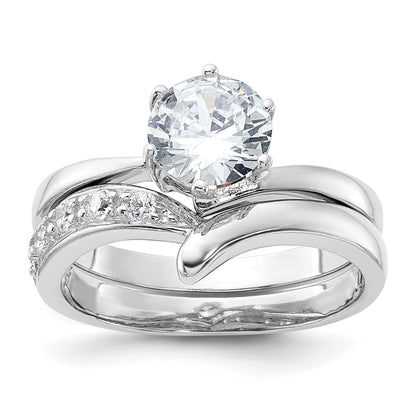 Sterlingsilber Rhodiniert 2 Stück Zirkonia Hochzeit Ring Set