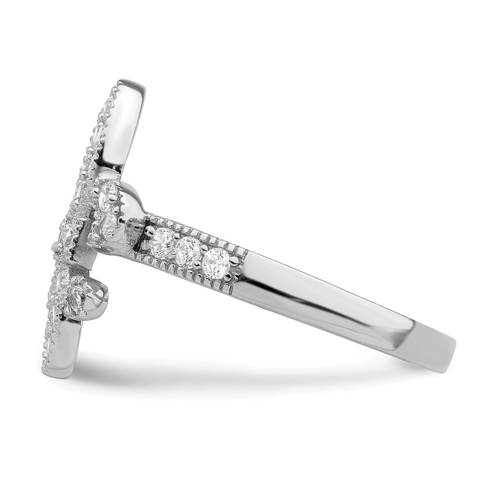 Sterlingsilber Rhodiniert Zirkonia Fleur De Lis Ring