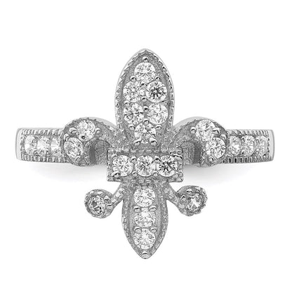 Sterlingsilber Rhodiniert Zirkonia Fleur De Lis Ring