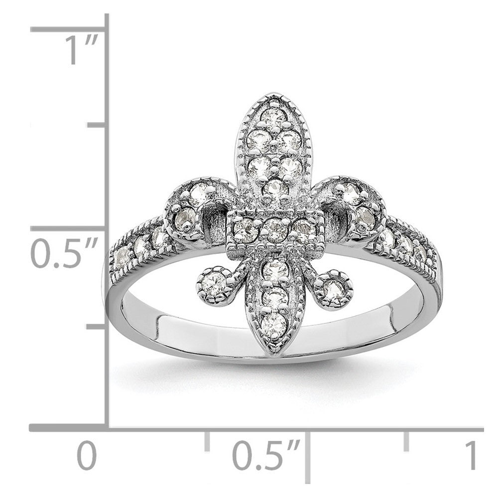 Sterlingsilber Rhodiniert Zirkonia Fleur De Lis Ring
