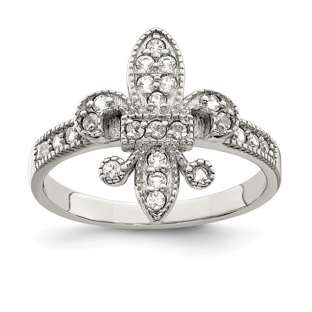 Sterlingsilber Rhodiniert Zirkonia Fleur De Lis Ring