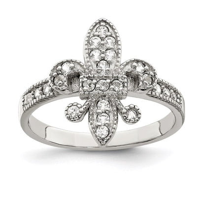 Sterlingsilber Rhodiniert Zirkonia Fleur De Lis Ring