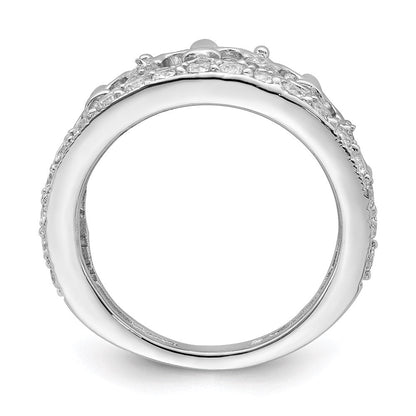 Sterlingsilber Rhodiniert Fleur De Lis Krone Zirkonia Ring