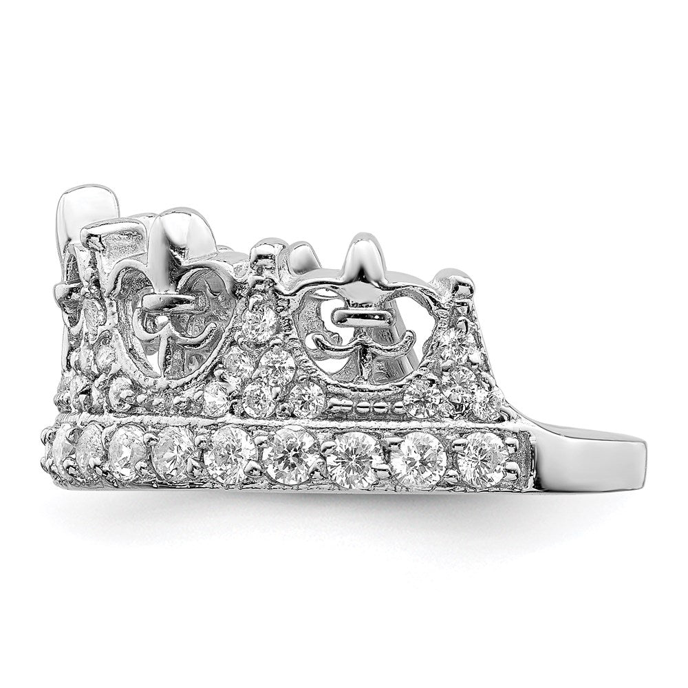 Sterlingsilber Rhodiniert Fleur De Lis Krone Zirkonia Ring