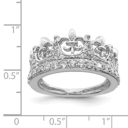 Sterlingsilber Rhodiniert Fleur De Lis Krone Zirkonia Ring