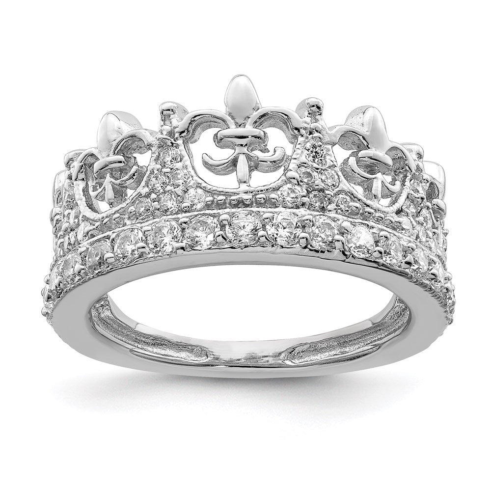 Sterlingsilber Rhodiniert Fleur De Lis Krone Zirkonia Ring