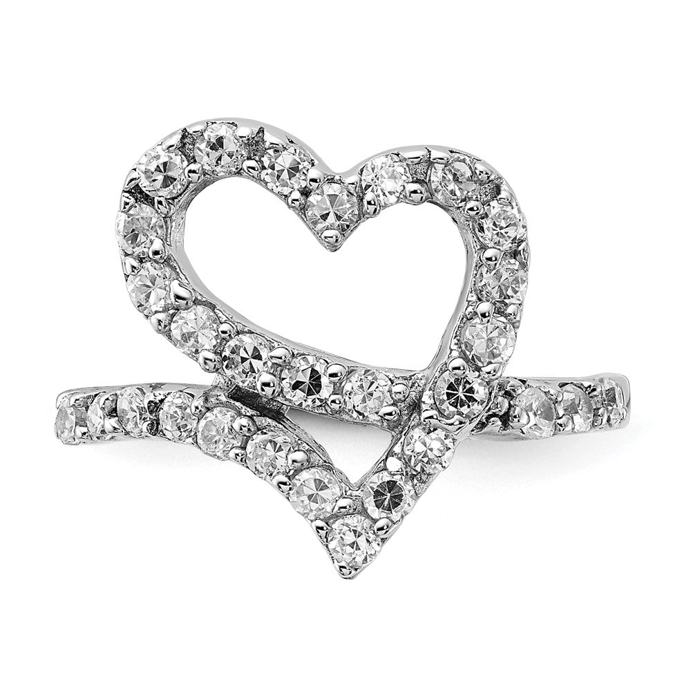 Sterlingsilber Poliert Zirkonia Offen Herz Ring (size 6 Nur)