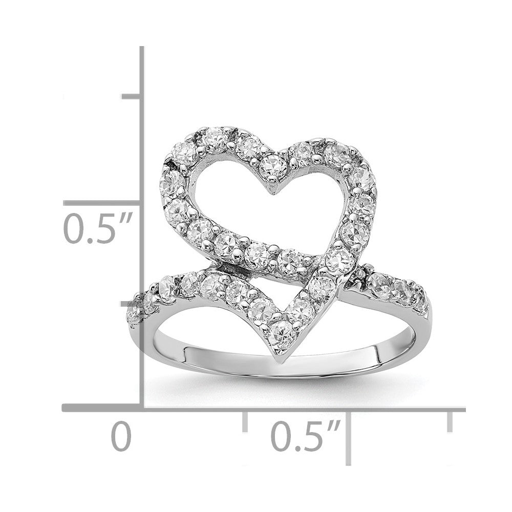 Sterlingsilber Poliert Zirkonia Offen Herz Ring (size 6 Nur)