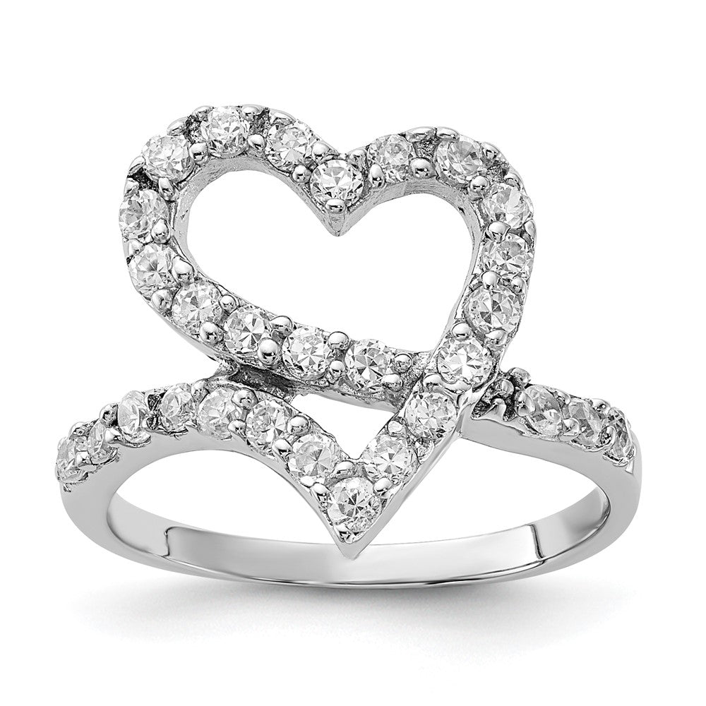 Sterlingsilber Poliert Zirkonia Offen Herz Ring (size 6 Nur)