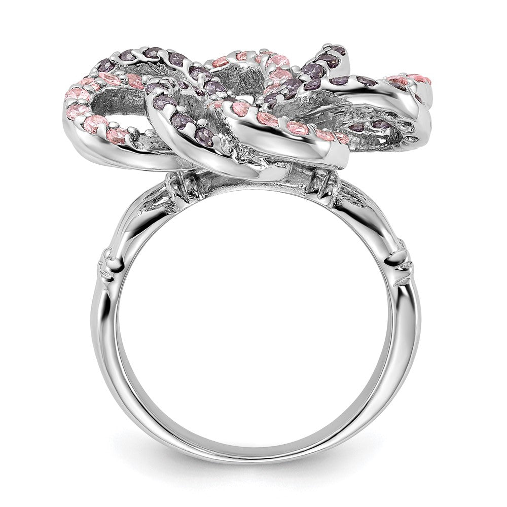 Sterlingsilber Poliert Rosa & Lila Zirkonia Blume Ring (size 6 Nur)