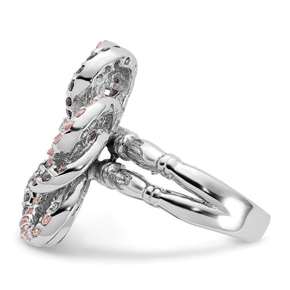 Sterlingsilber Poliert Rosa & Lila Zirkonia Blume Ring (size 6 Nur)