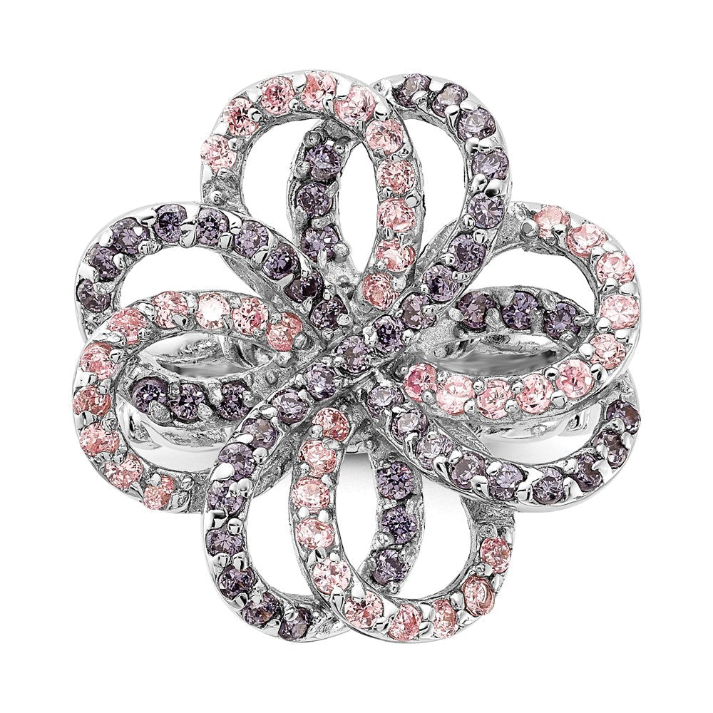Sterlingsilber Poliert Rosa & Lila Zirkonia Blume Ring (size 6 Nur)
