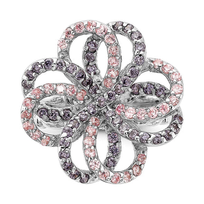 Sterlingsilber Poliert Rosa & Lila Zirkonia Blume Ring (size 6 Nur)