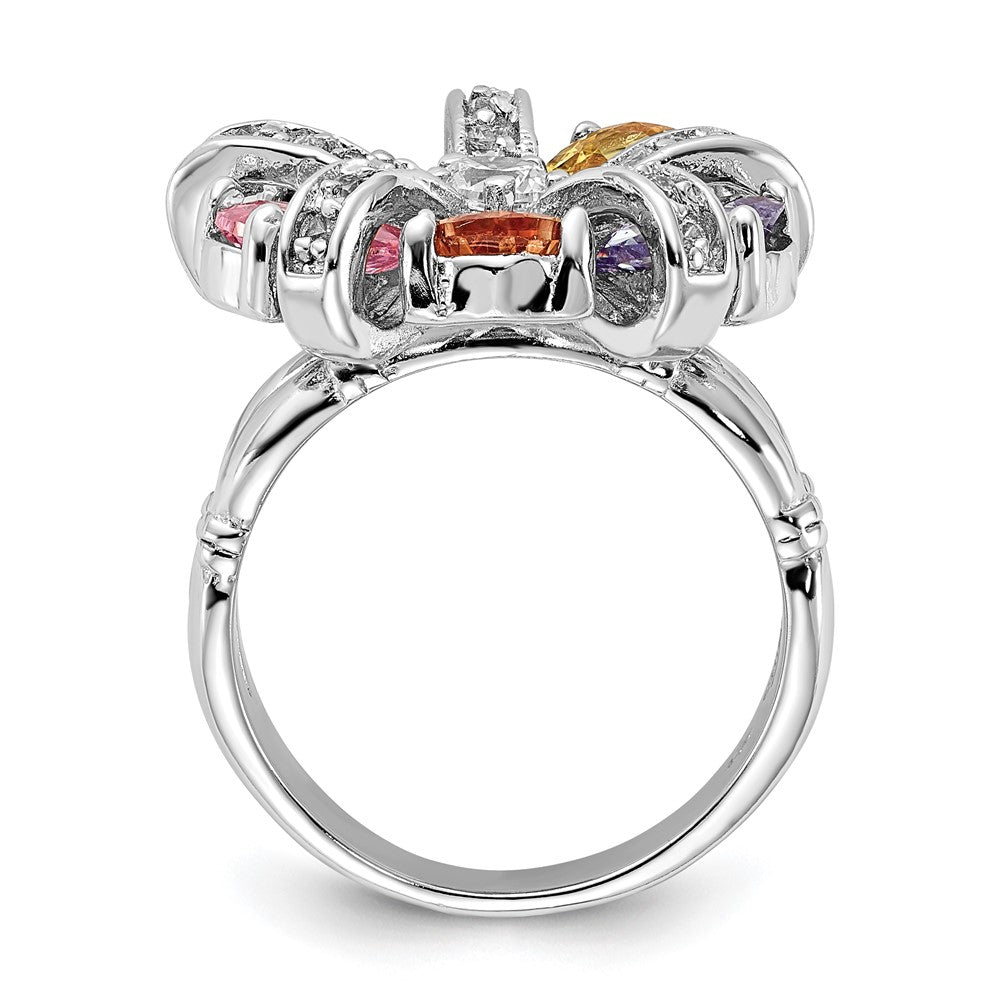 Sterlingsilber Poliert Mehrfarbig Zirkonia Blumen Ring (size 7 Nur)