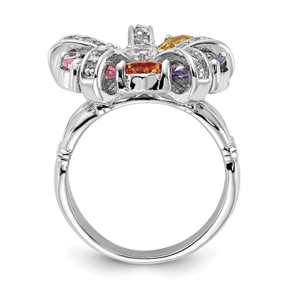 Sterlingsilber Poliert Mehrfarbig Zirkonia Blumen Ring (size 7 Nur)
