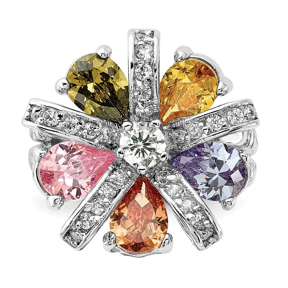 Sterlingsilber Poliert Mehrfarbig Zirkonia Blumen Ring (size 7 Nur)