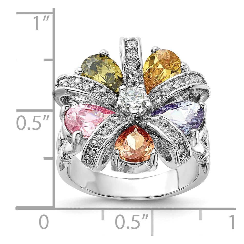 Sterlingsilber Poliert Mehrfarbig Zirkonia Blumen Ring (size 7 Nur)