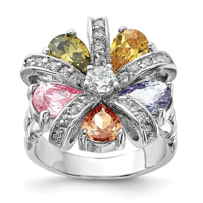 Sterlingsilber Poliert Mehrfarbig Zirkonia Blumen Ring (size 7 Nur)