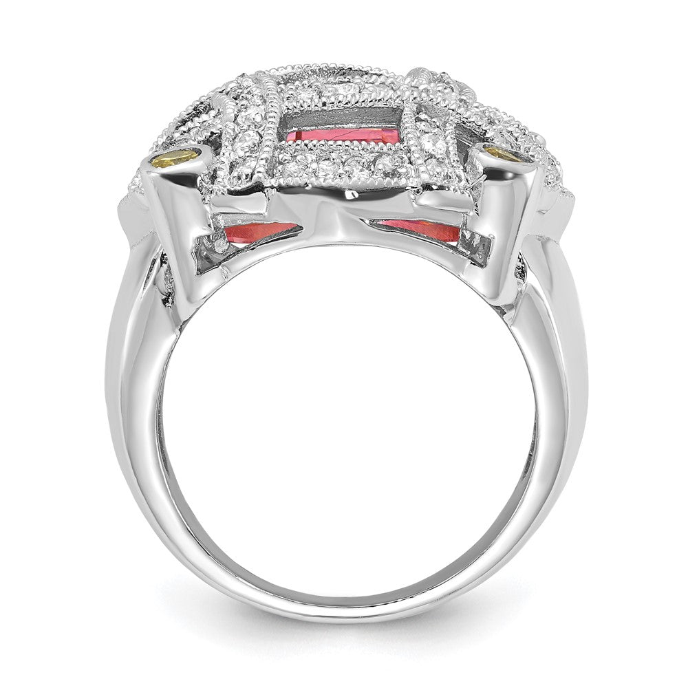 Sterlingsilber Rosa Glas & Zirkonia Ring (size 6 Nur)