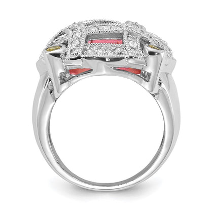 Sterlingsilber Rosa Glas & Zirkonia Ring (size 6 Nur)