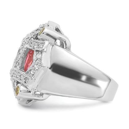 Sterlingsilber Rosa Glas & Zirkonia Ring (size 6 Nur)