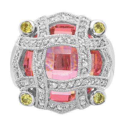 Sterlingsilber Rosa Glas & Zirkonia Ring (size 6 Nur)